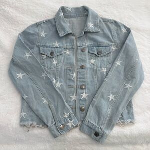 vintage embroidered distressed blue star denim jacket